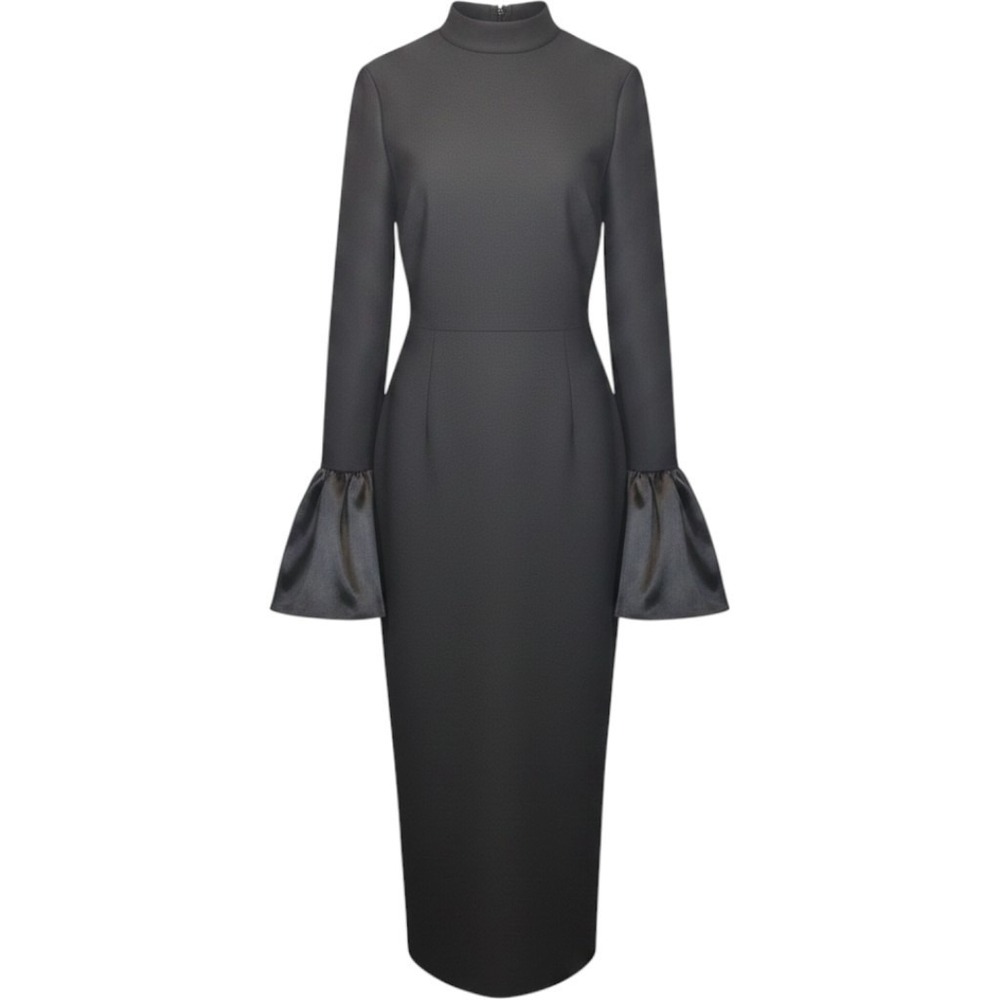 Women's Elegant Cocktail Dress Maxi XL Bell Sleeve Black Y2K Goth Holiday ic - Picture 2 of 9